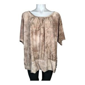 ALYX Women's blouse Round Neck Sz 3X Color Taupe with tones of brown, champagne.